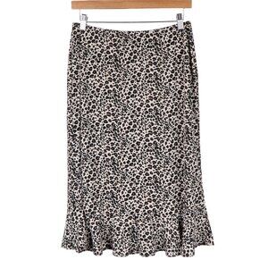 KC Stevens VTG Leopard Print Skirt M Below Knee Ruffle Elastic Waist USA